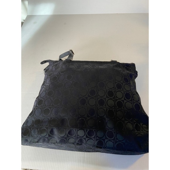 Salvatore Ferragamo Gancini Tote Bag Black Canvas Leather‎ Trim